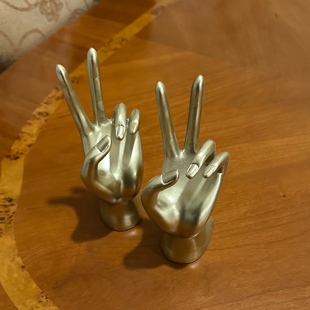 Hand Gesture Bookends - Metallic Silver Home Accent